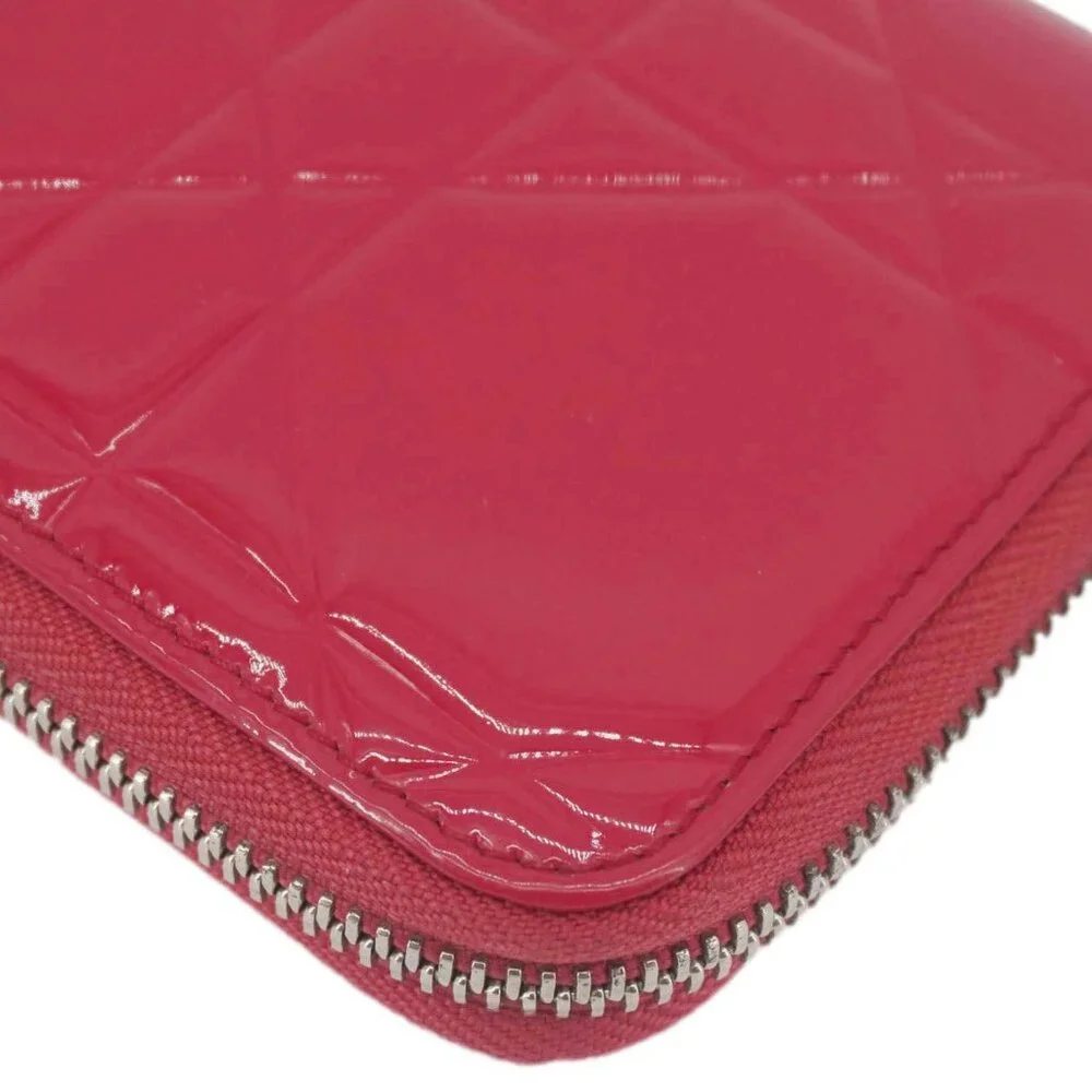 Christian Dior Lady Dior Patent Leather Zippy Wallet Red